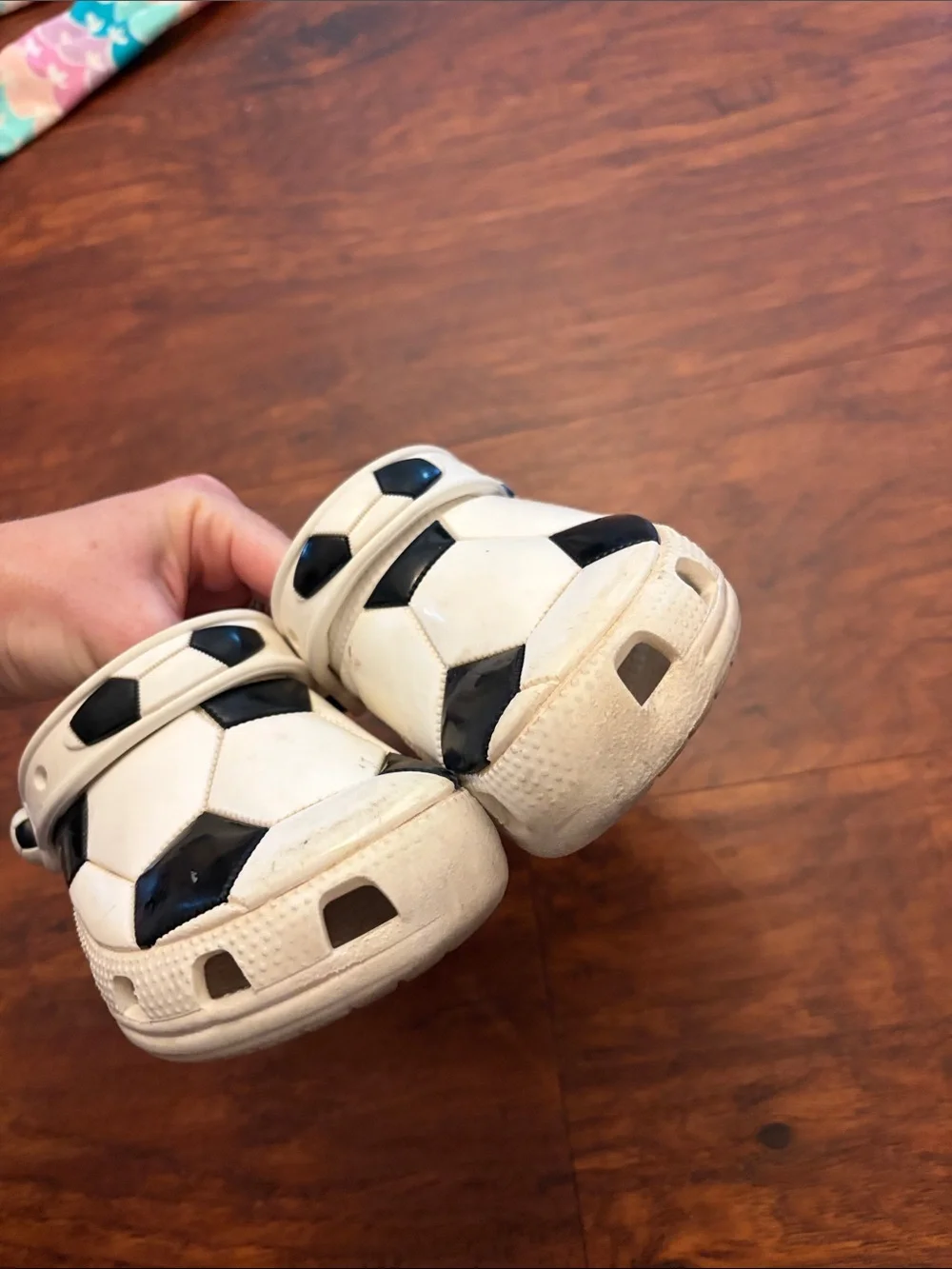 Kids White and Black Soccer Print Crocs- Comfortable Play Shoes
